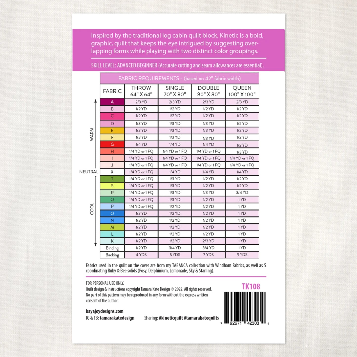 Kinetic Quilt Pattern by Tamara Kate