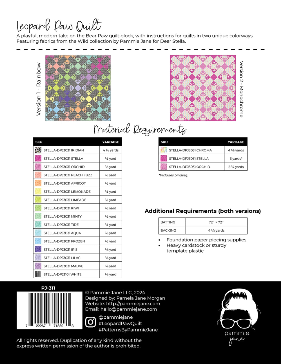 Leopard Paw FPP Quilt Pattern by Pammie Jane