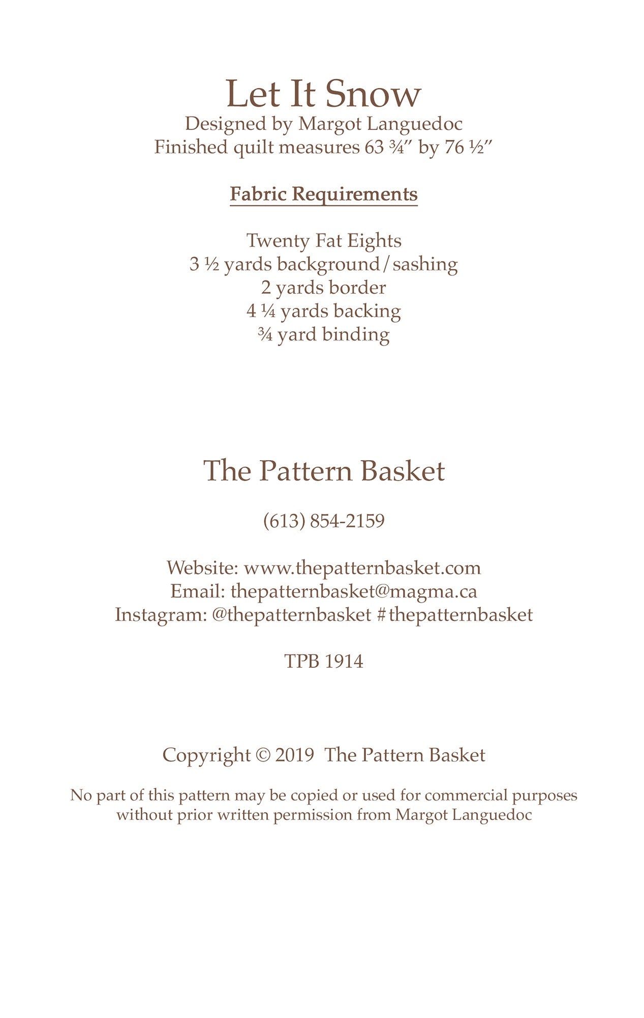 Let it Snow Quilt Pattern by The Pattern Basket