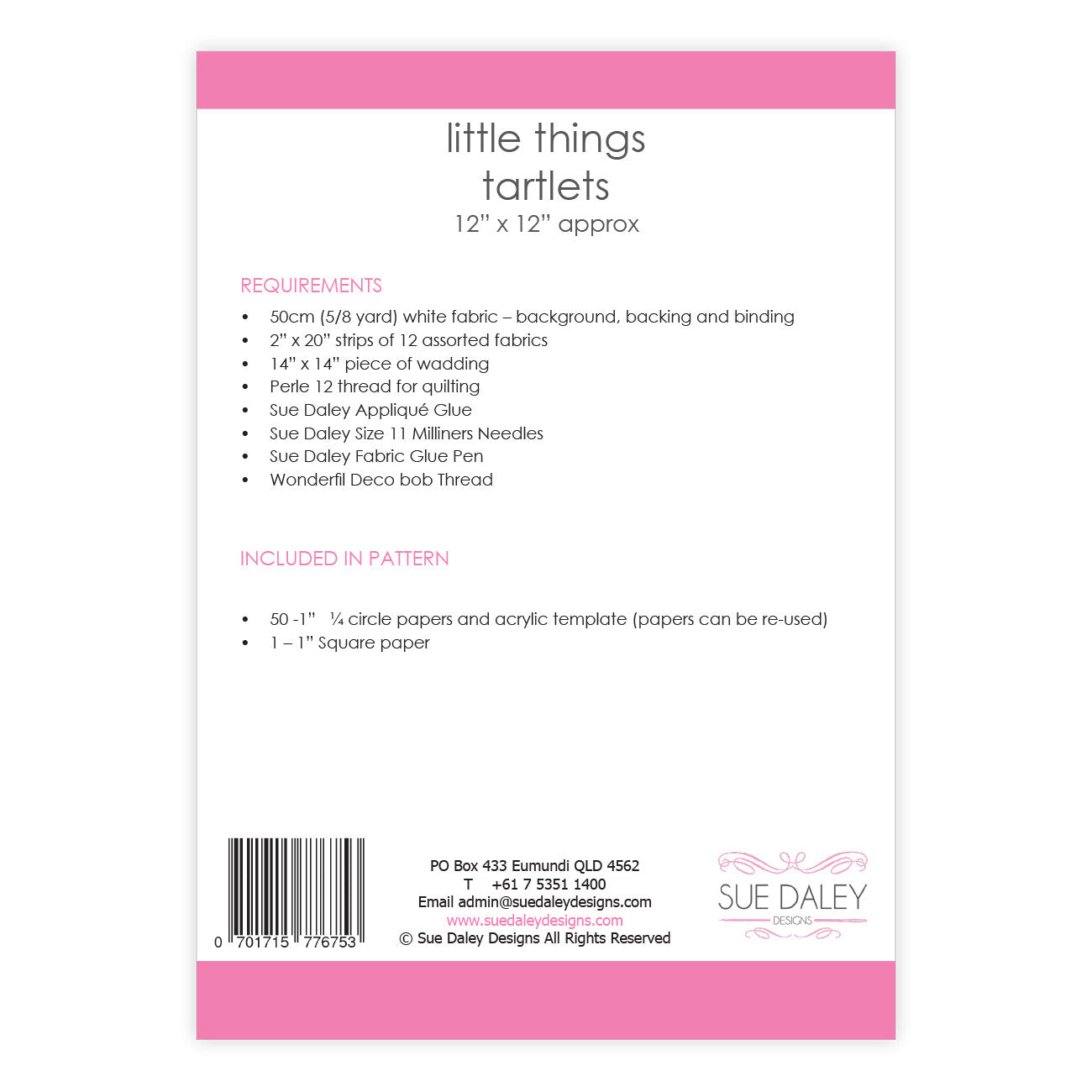 Little Things Tartlets Wall Hanging Pattern by Sue Daley
