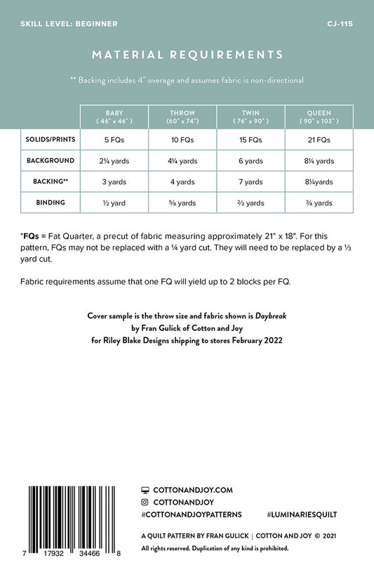 Luminaries Quilt Pattern by Cotton and Joy