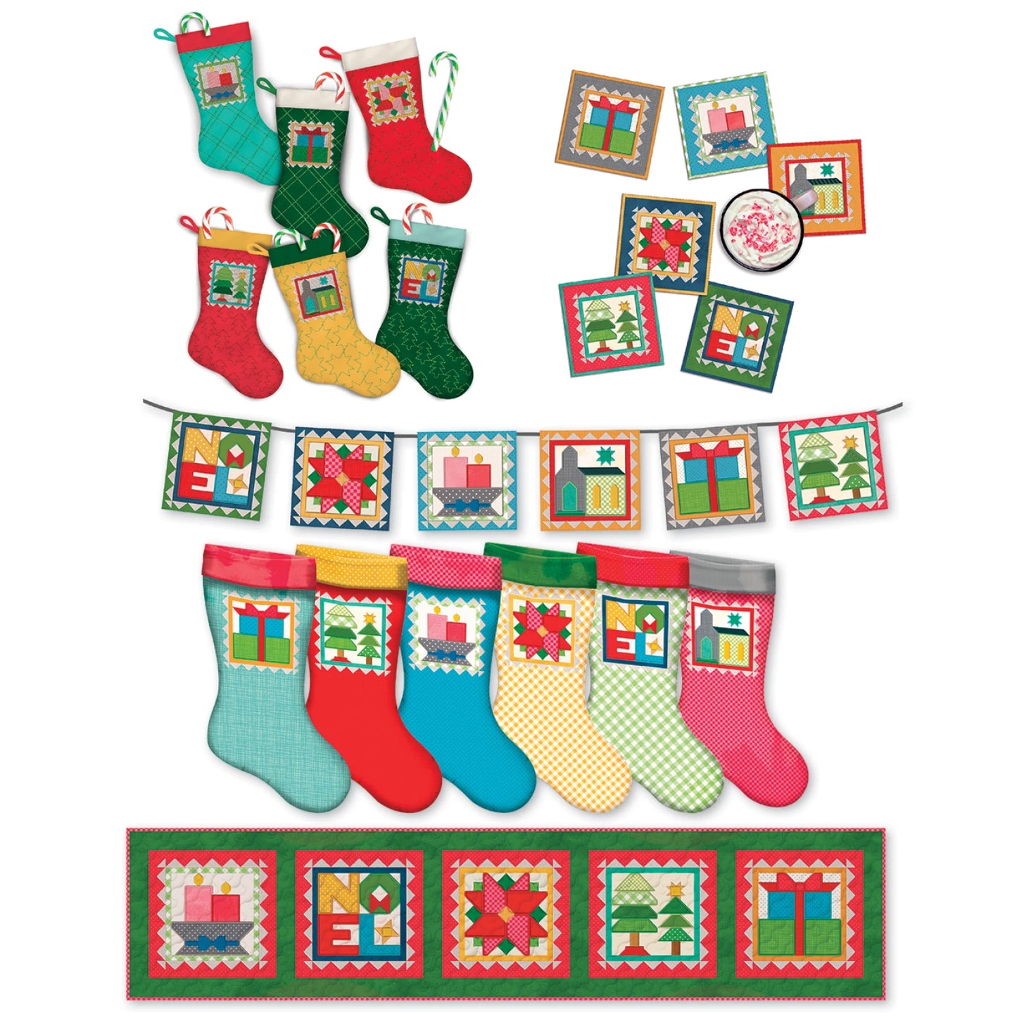 Home Town Holiday Stockings by Lori Holt - Machine Embroidery USB