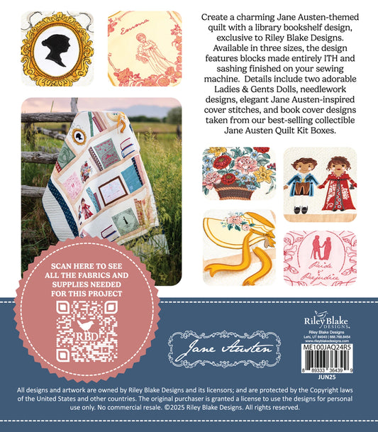 Jane Austin Library Quilt - Machine Embroidery USB