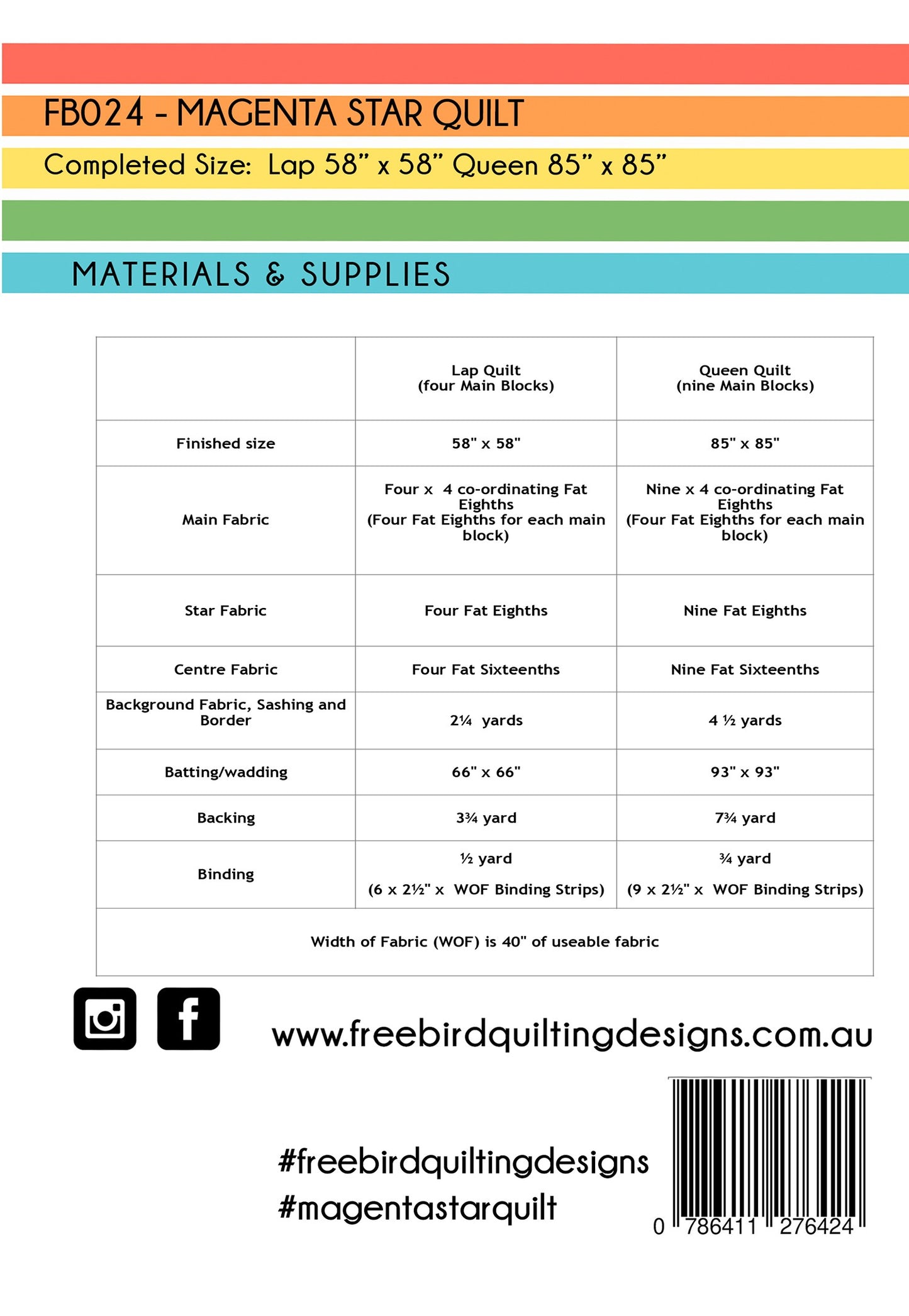 Magenta Star Quilt Pattern by Free Bird Quilting Designs