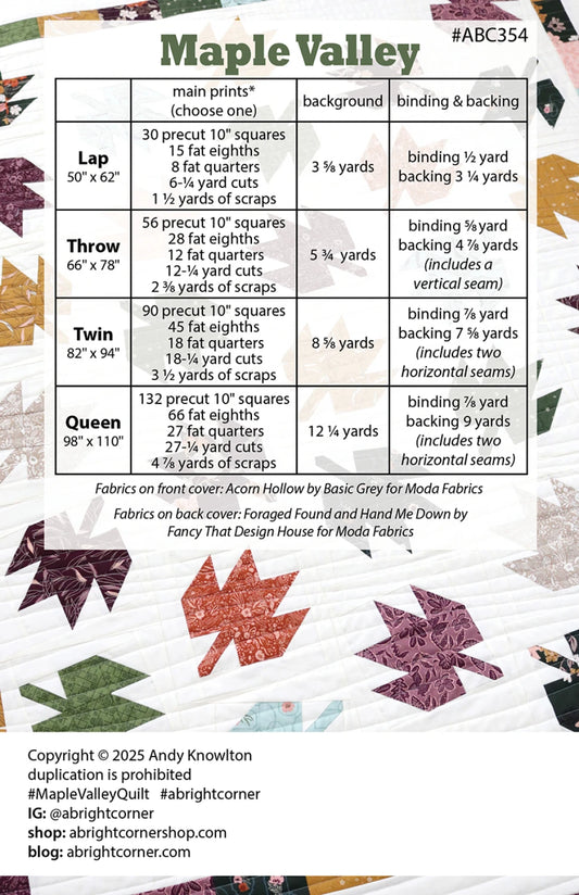 Maple Valley Quilt Pattern by A Bright Corner