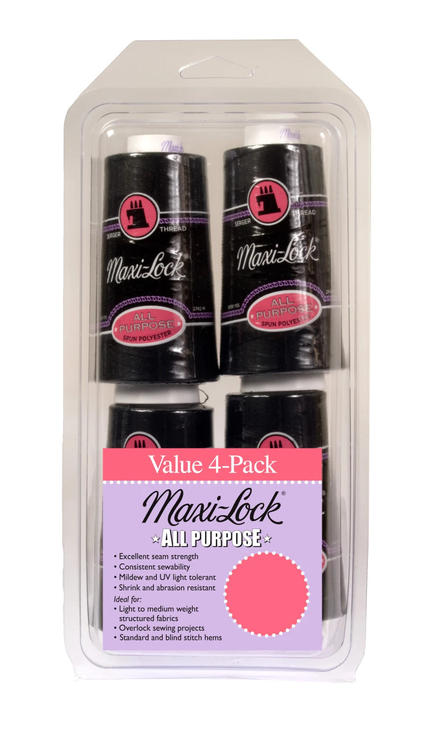 Maxi-Lock All Purpose Thread Set 4pk Black # GGM0002 - Special Order