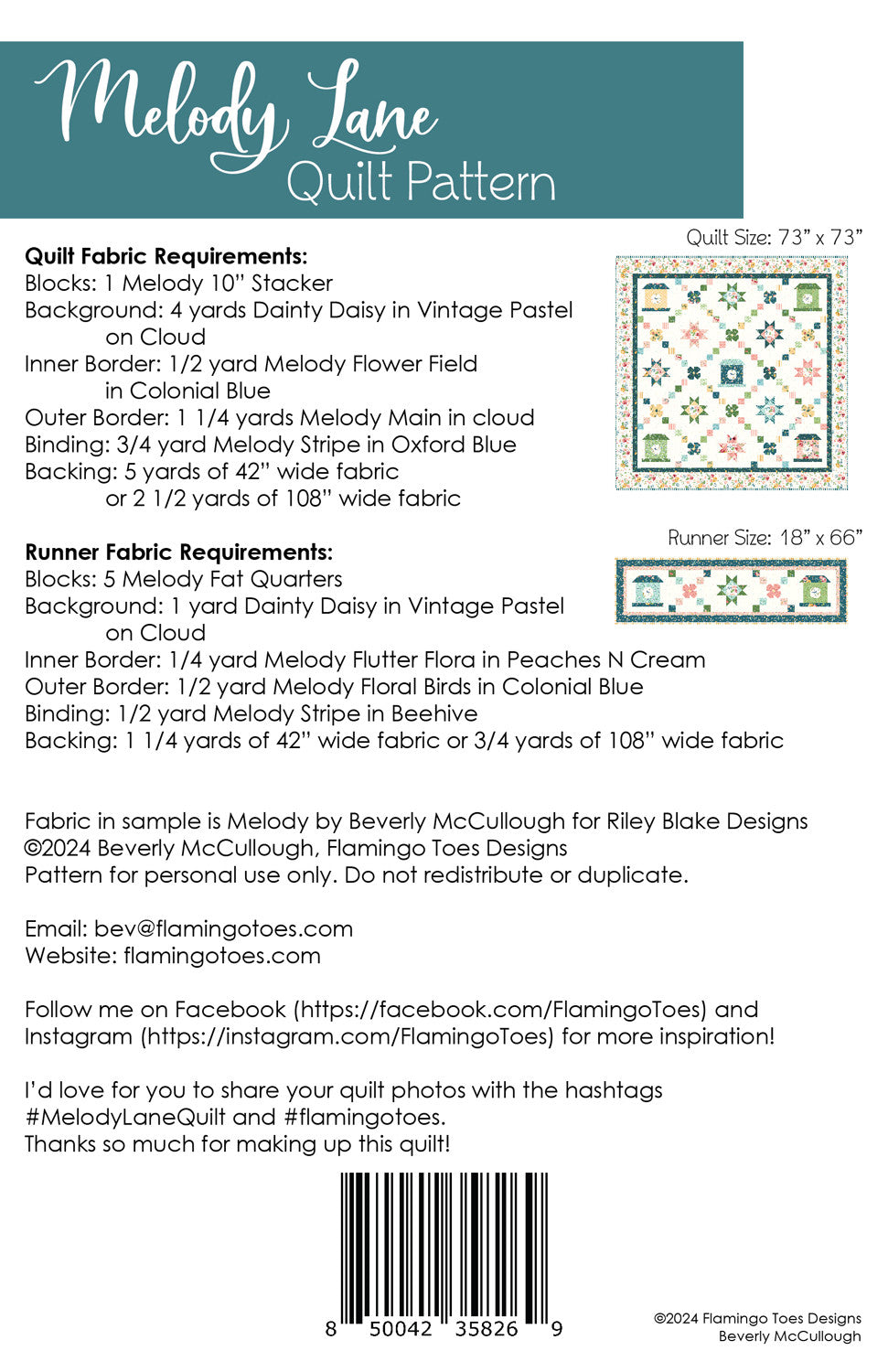 Melody Lane Quilt Pattern by Flamingo Toes - Special Order