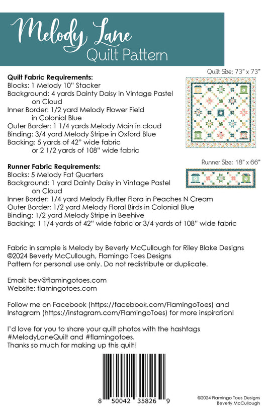 Melody Lane Quilt Pattern by Flamingo Toes - Special Order