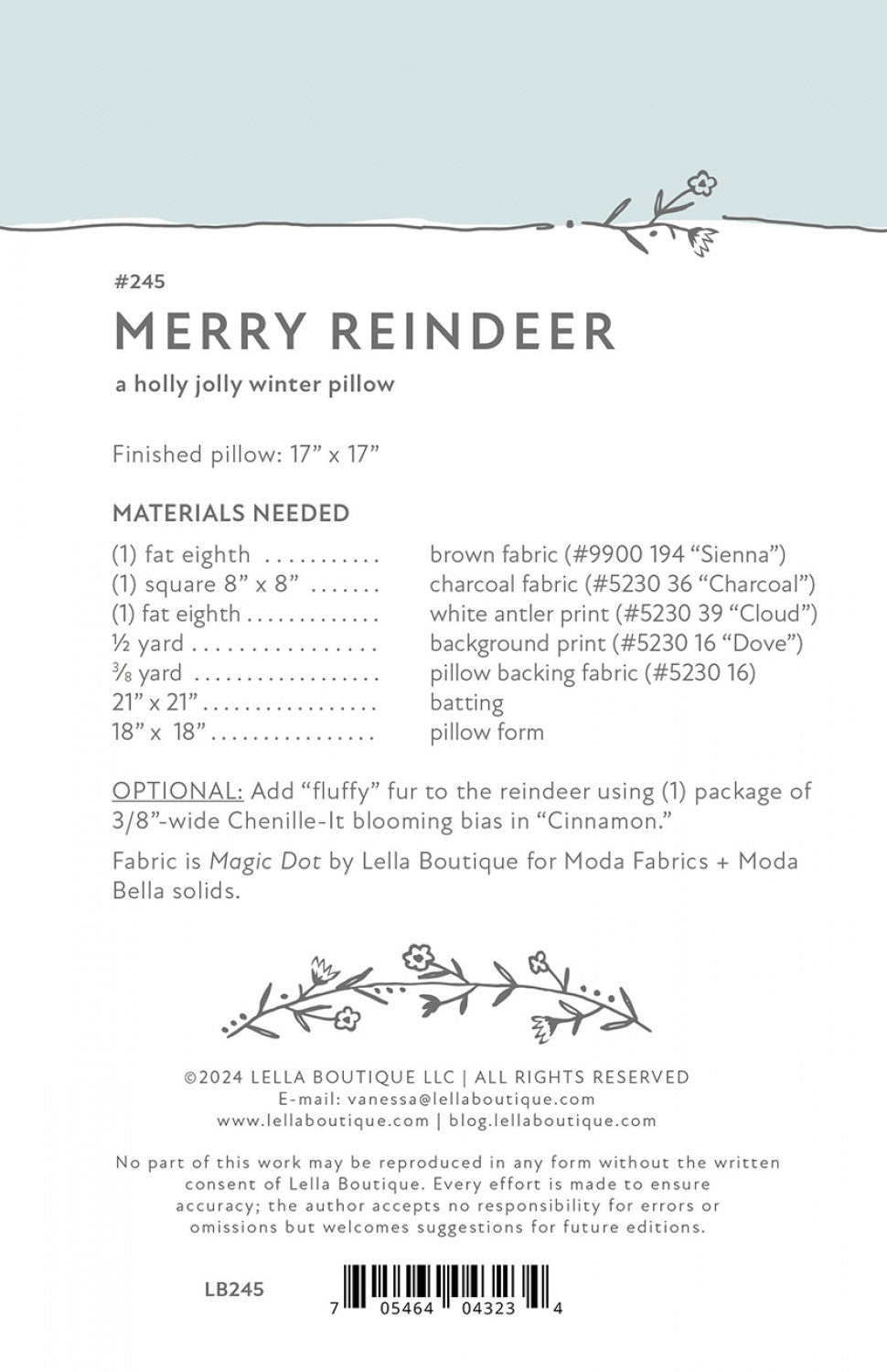 Merry Reindeer Pillow Pattern by Lella Boutique