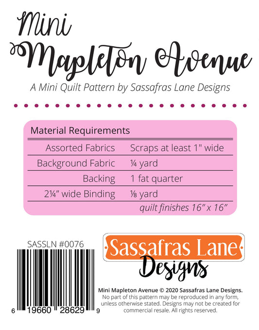 Mini Mapleton Avenue Quilt Pattern by Sassafras Lane - Special Order
