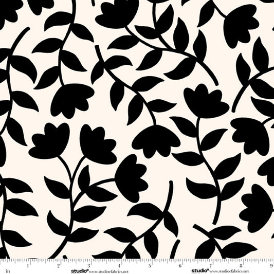 Monochrome Muse by Perfect Palette : Tossed Flower Stems Porcelain/Ebony 9147-39