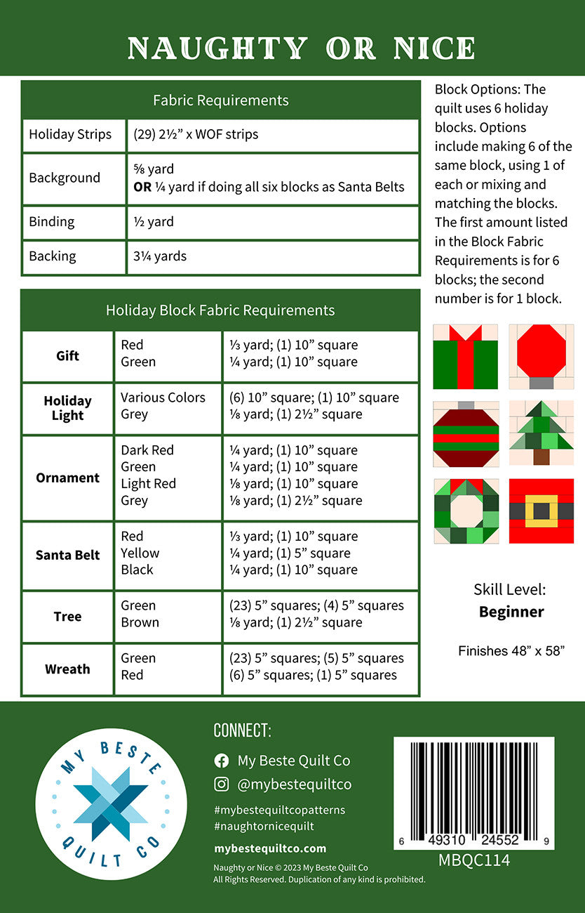 Naughty or Nice Quilt Pattern by My Beste Quilt Co.