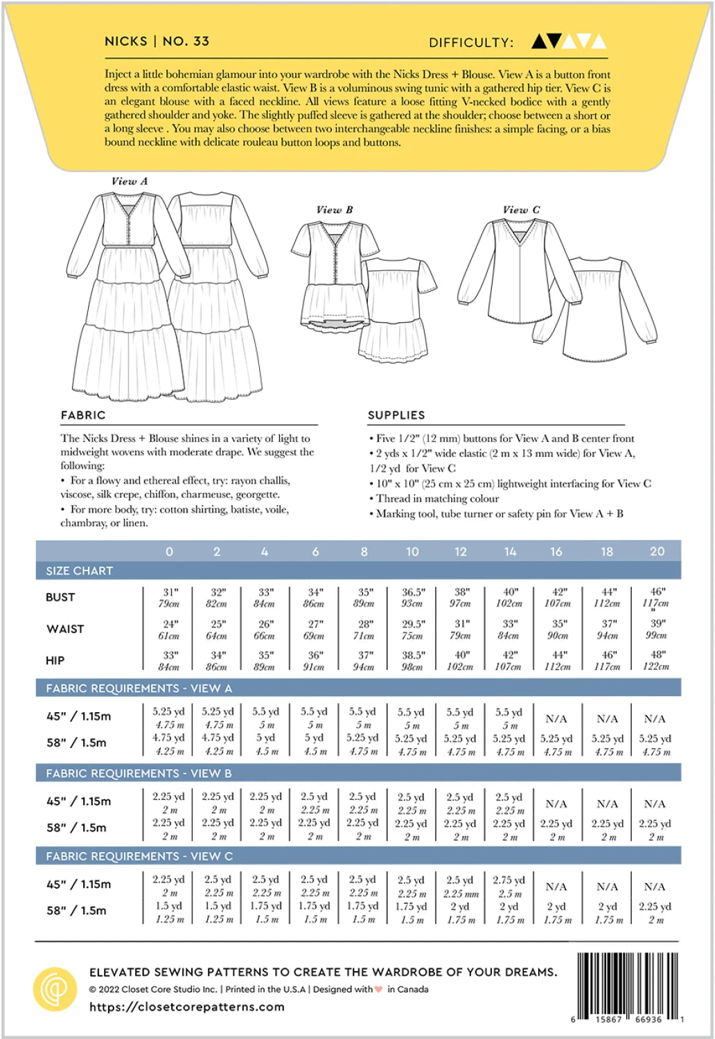 Nicks Dress & Blouse Pattern by Closet Core Patterns - Special Order