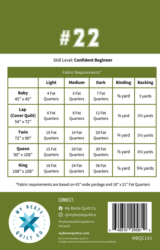 Number #22 Quilt Pattern by My Beste Quilt Co.