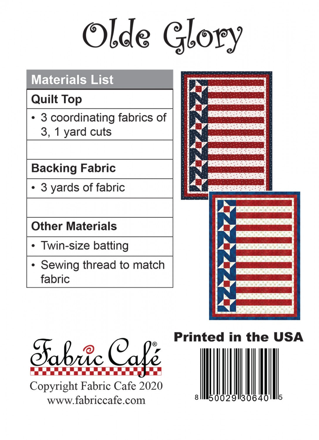 Olde Glory Pattern by Fabric Cafe - Special Order