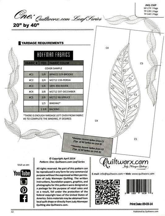 One - Quiltworx Leaf Series # JNQ156P - Special Order