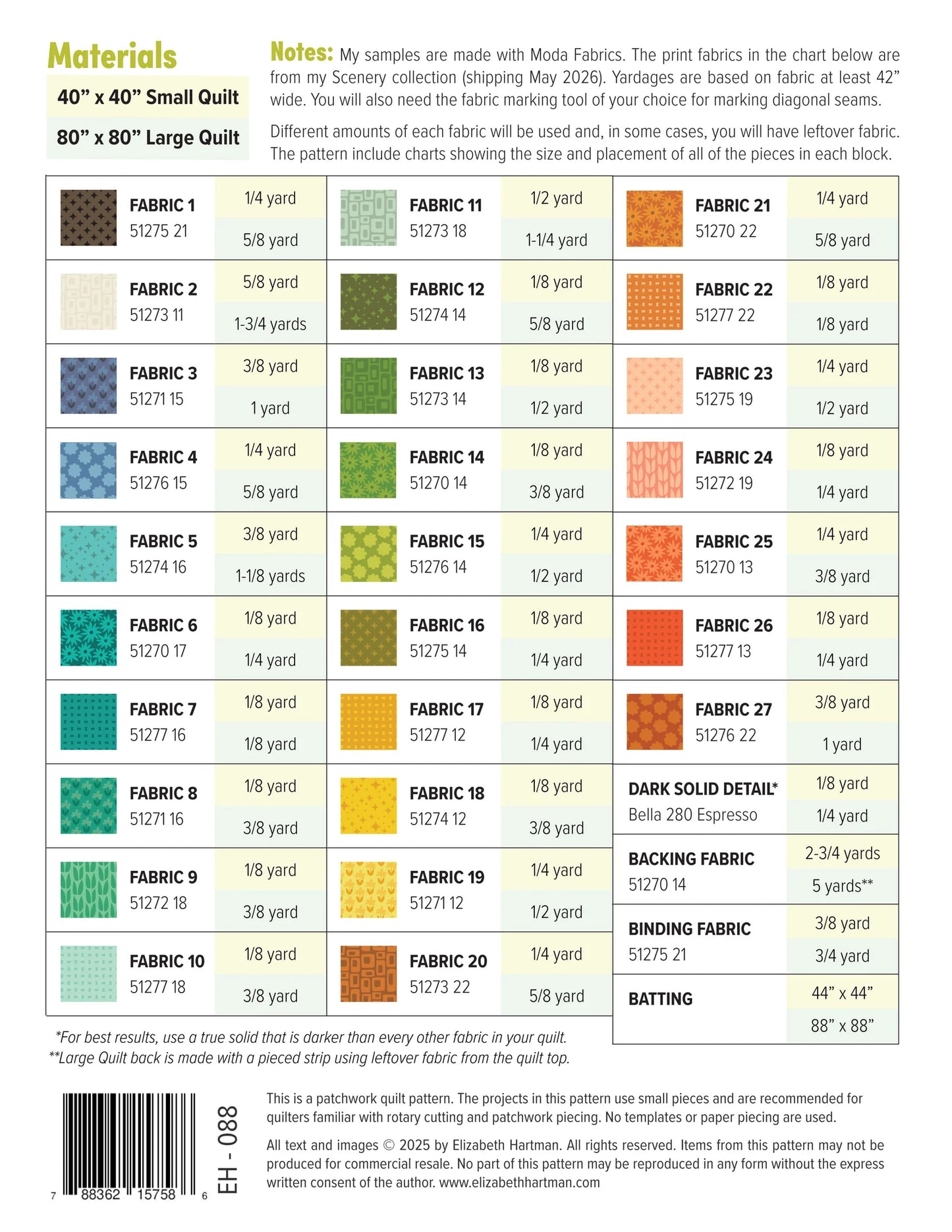 Outdoors Quilt Pattern featuring Scenery by Elizabeth Hartman - Estimated Arrival May 2026