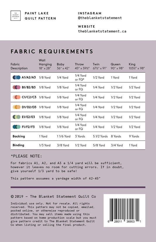 Paint Lake Quilt Pattern # TBS-003 - Special Order