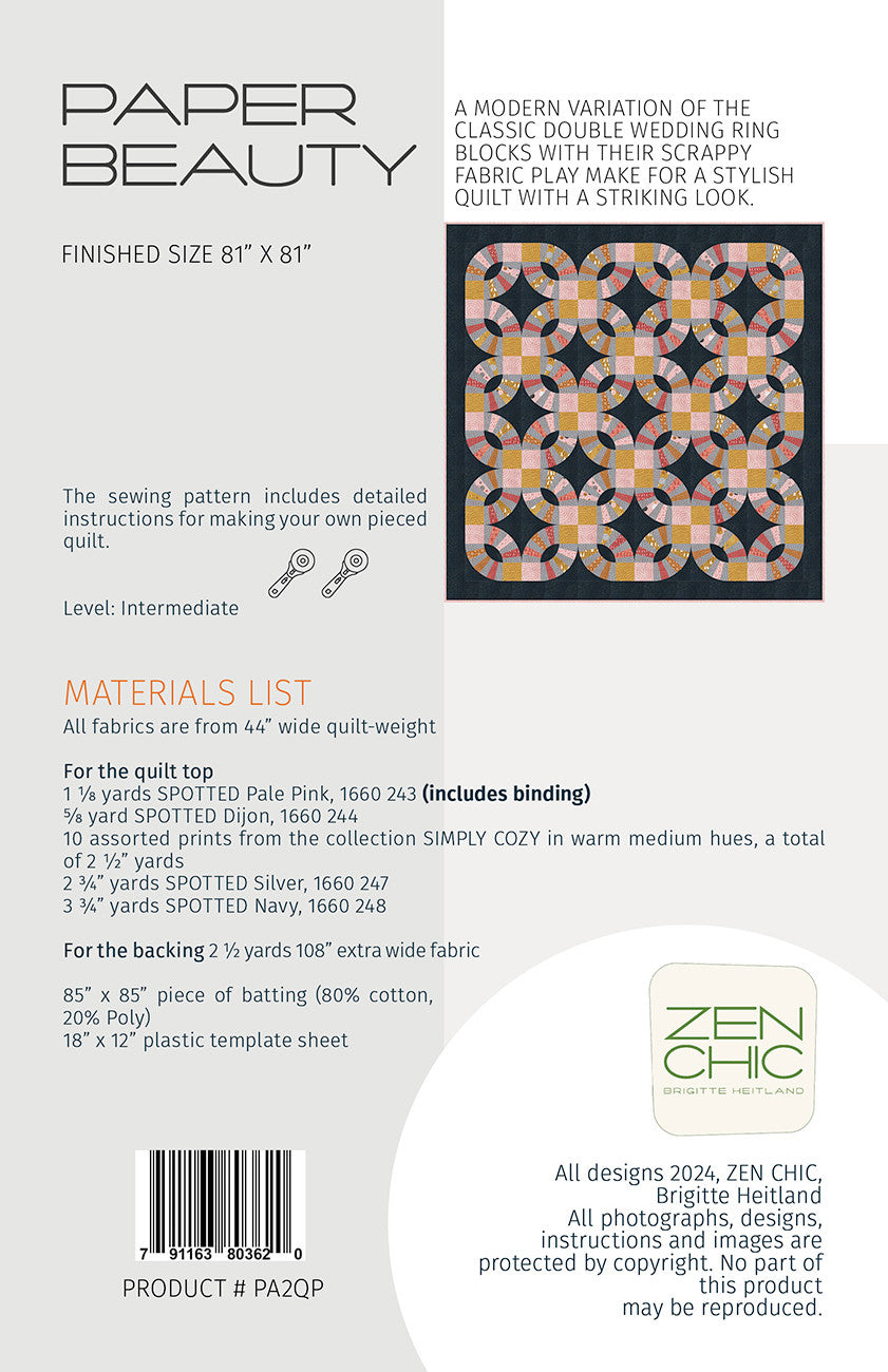 Paper Beauty Quilt Pattern by Zen Chic