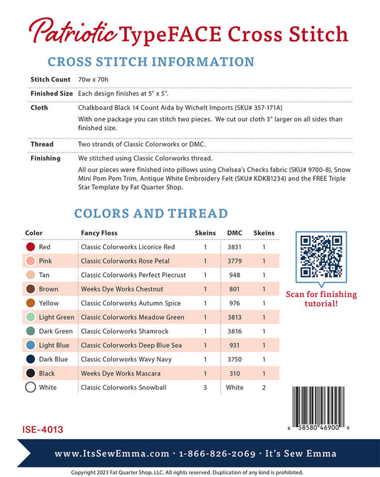 Patriotic TypeFACE Cross Stitch Pattern # ISE-4013 - Special Order