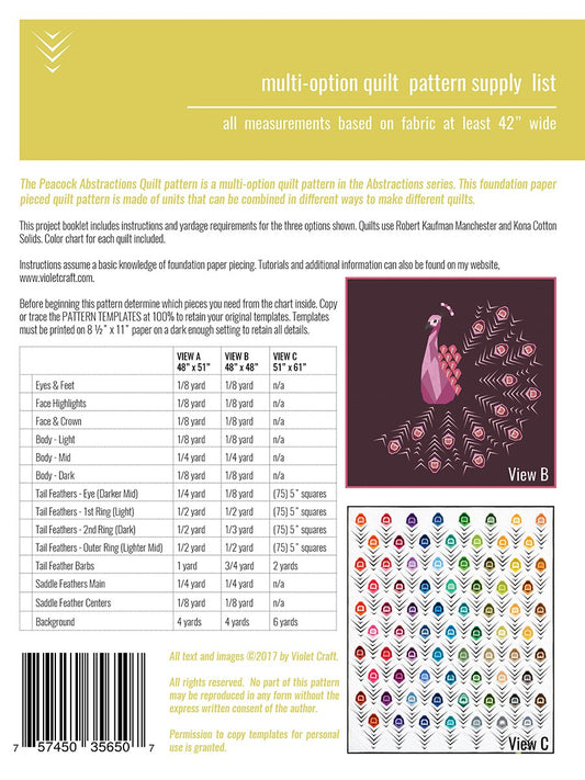 Peacock Abstractions FPP Quilt Pattern by Violet Craft