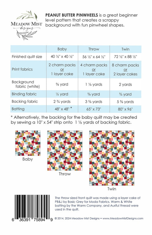 Peanut Butter Pinwheels Quilt Pattern by Meadow Mist Designs