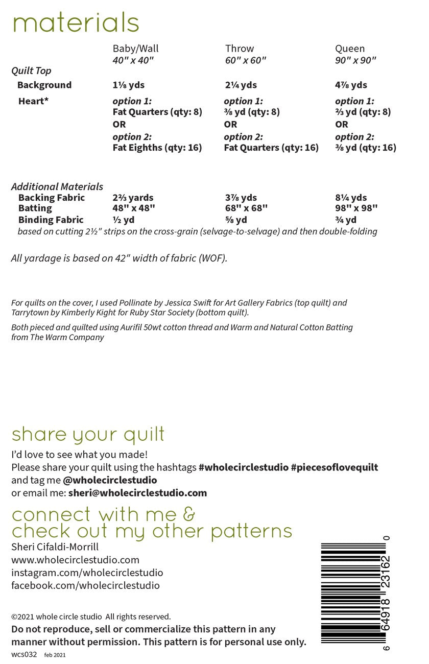 Pieces Of Love Quilt Pattern by Whole Circle Studio