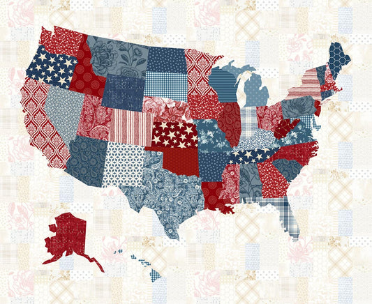 Pieces of America by Lilac Bee Designs : USA Map Patriotic 8597P-103