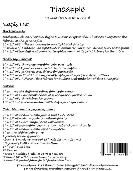 Pineapple Collage Pattern by Laura Heine # FWLHPINEAPPLE - Special Order