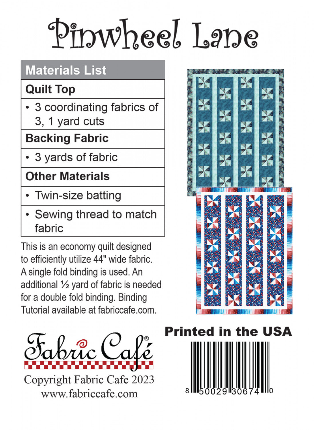 Pinwheel Lane Quilt Pattern by Fabric Cafe