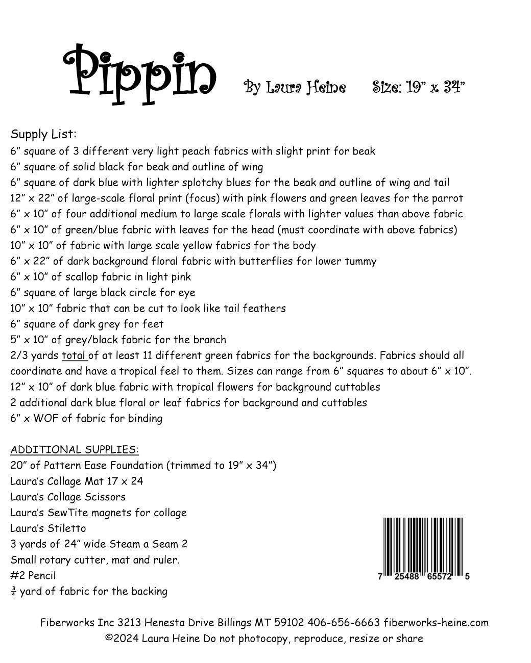 Pippin Parrot Collage Pattern by Laura Heine # FWLHPPN - Special Order