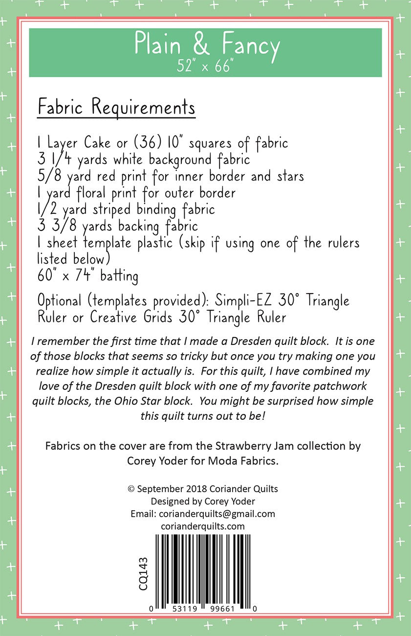 Plain & Fancy Quilt Pattern by Corriander Quilts - Special Order