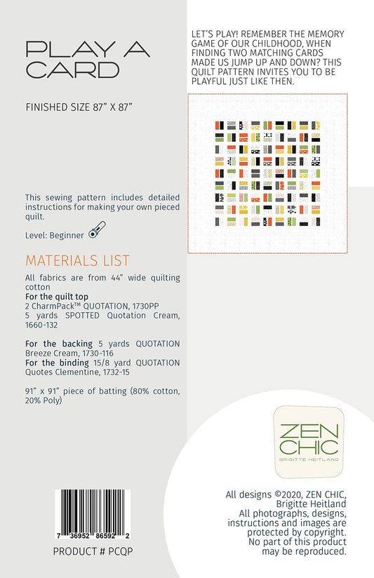 Play A Card Quilt Pattern by Zen Chic