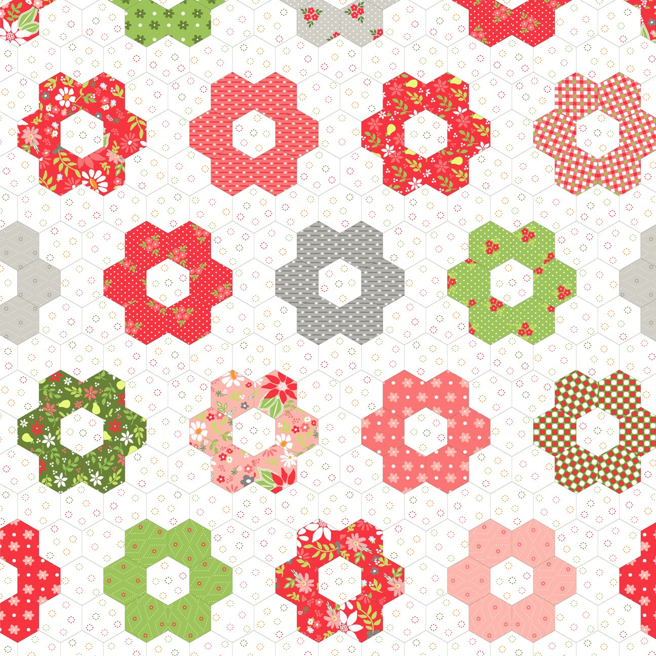 Poinsettia & Pear by Sherri & Chelsi : 60" Hexie Cheater Cloud 37719 11