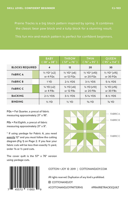 Prairie Tracks Quilt Pattern by Cotton and Joy