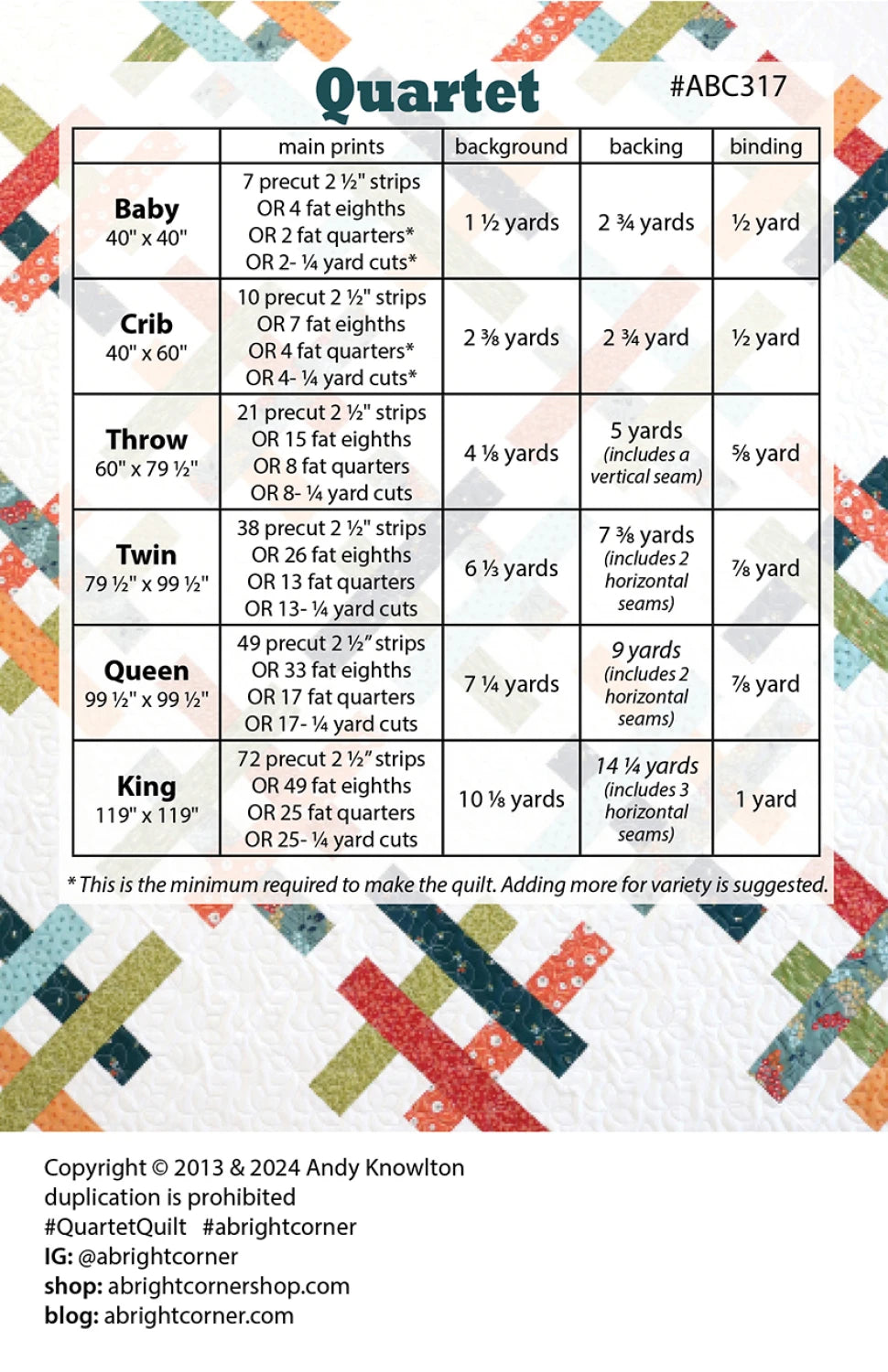 Quartet Quilt Pattern by A Bright Corner