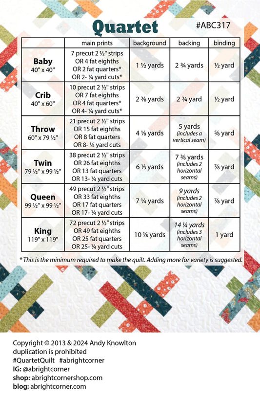 Quartet Quilt Pattern by A Bright Corner