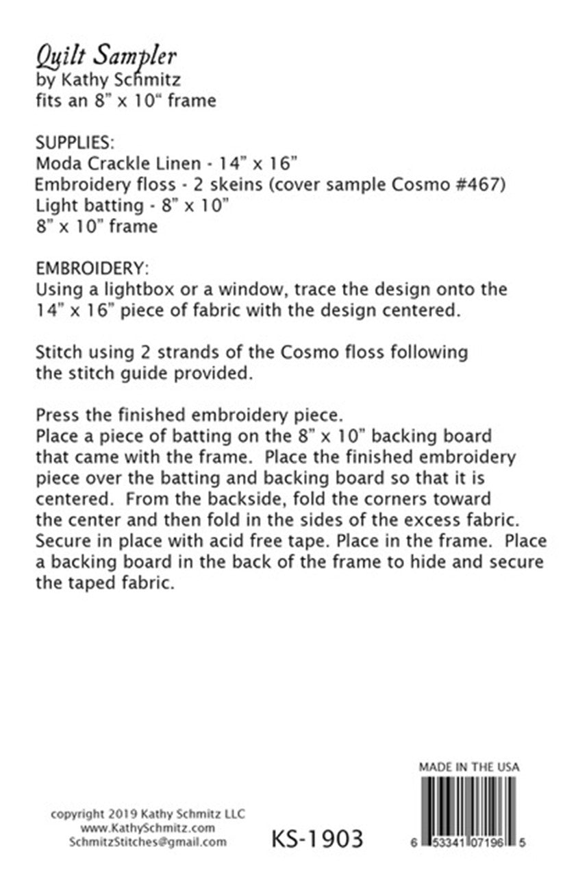 Quilt Sampler Embroidery Pattern by Kathy Schmitz