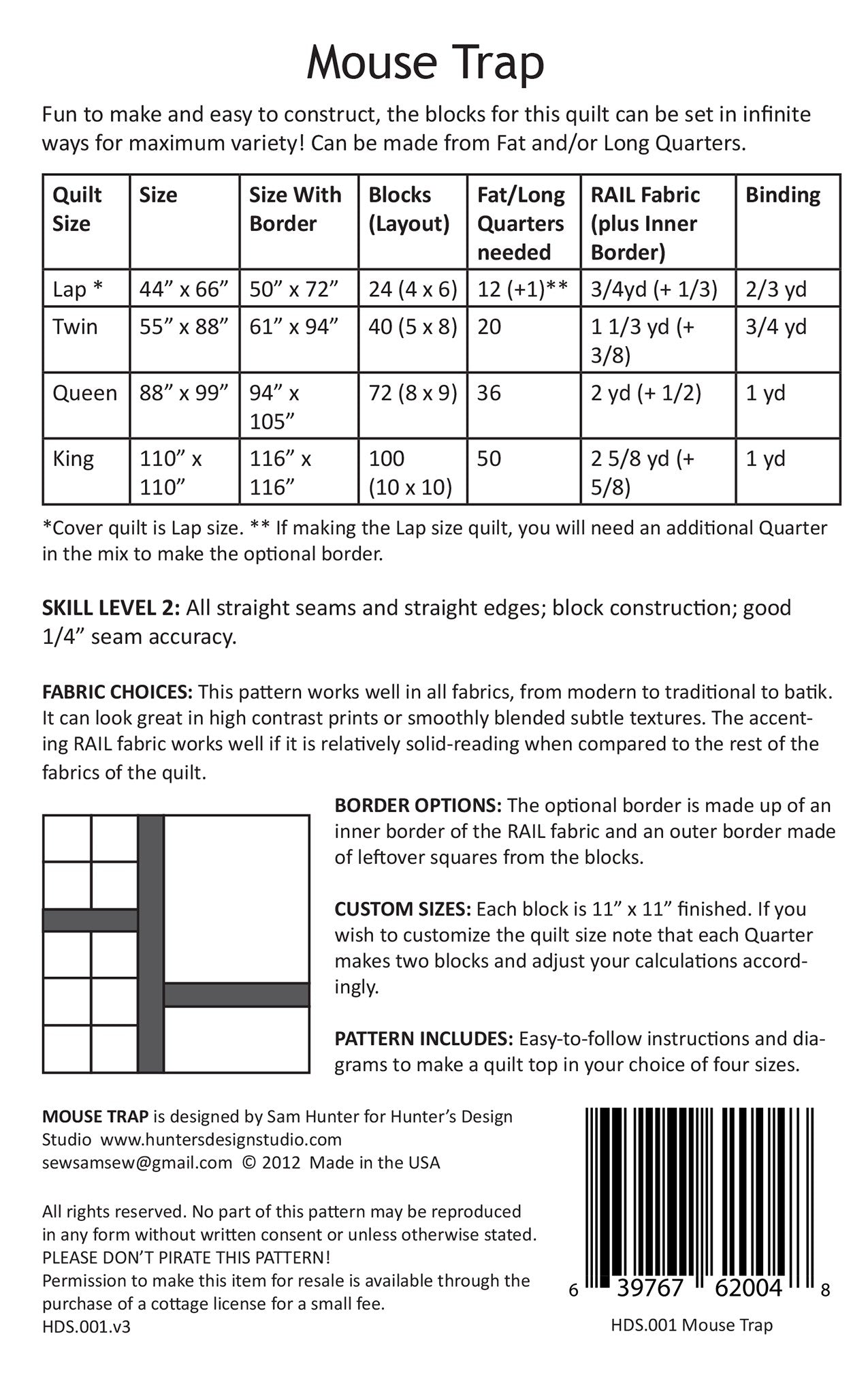 Mouse Trap Quilt Pattern by Sam Hunter from Hunter's Design Studio