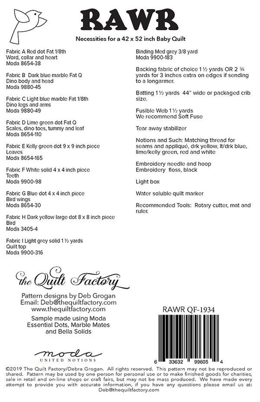 Rawr Applique Quilt Pattern by The Quilt Factory