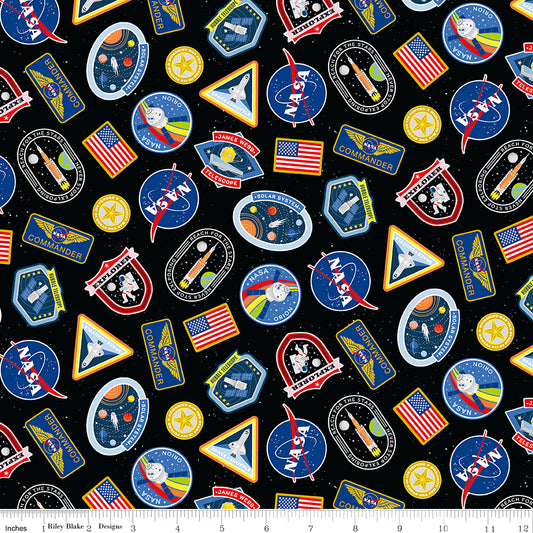 Reach For The Stars with NASA by Riley Blake Designs : Patches Black C18331-BLACK