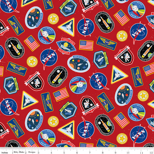 Reach For The Stars with NASA by Riley Blake Designs : Patches Red C18331-RED