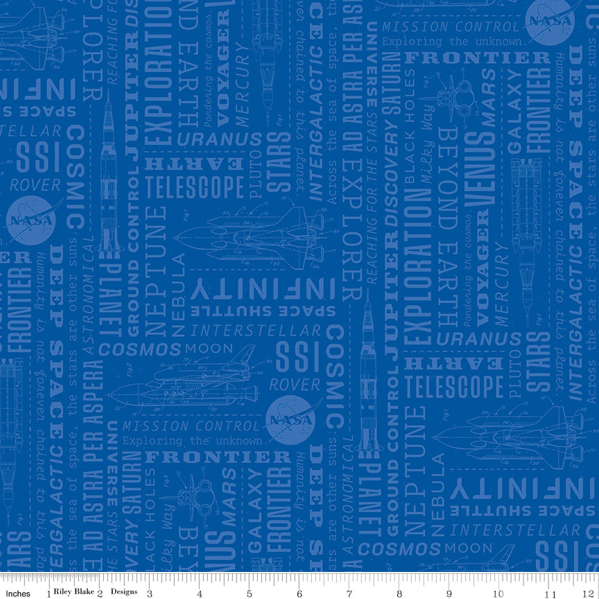 Reach For The Stars with NASA by Riley Blake Designs : Text Sapphire C18332-SAPPHIRE