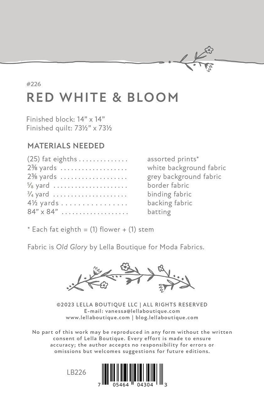 Red White & Bloom Quilt Pattern by Lella Boutique
