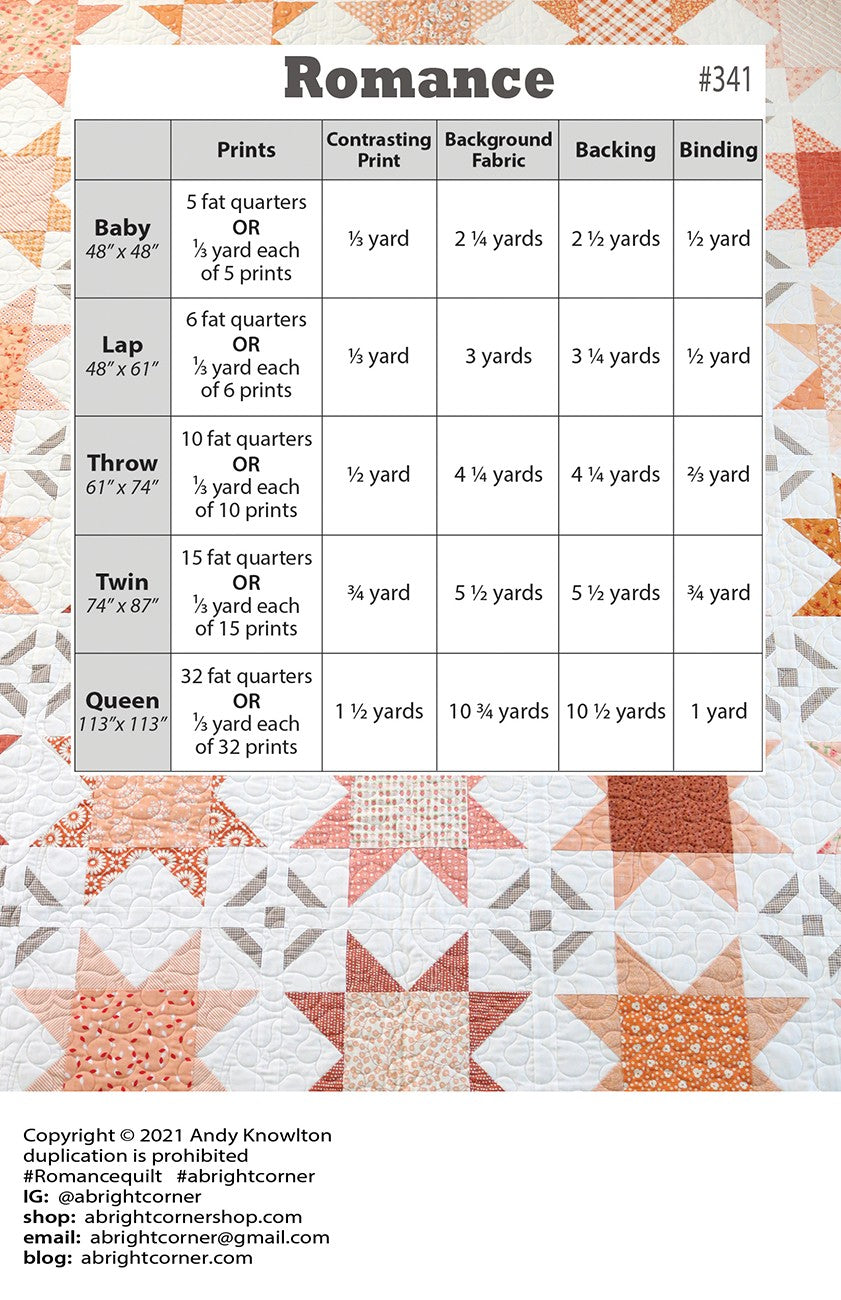 Romance Quilt Pattern Quilt Pattern by A Bright Corner