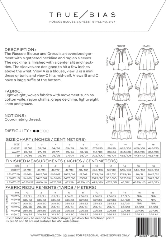 Roscoe Dress Pattern by TrueBias Patterns : Size 0-18 - Special Order