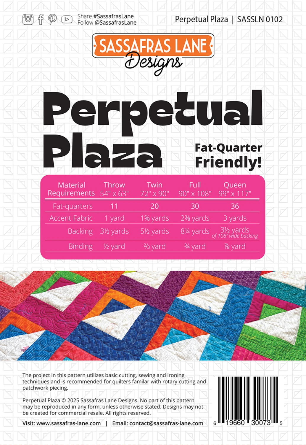 Perpetual Plaza Quilt Pattern by Sassafras Lane - Special Order