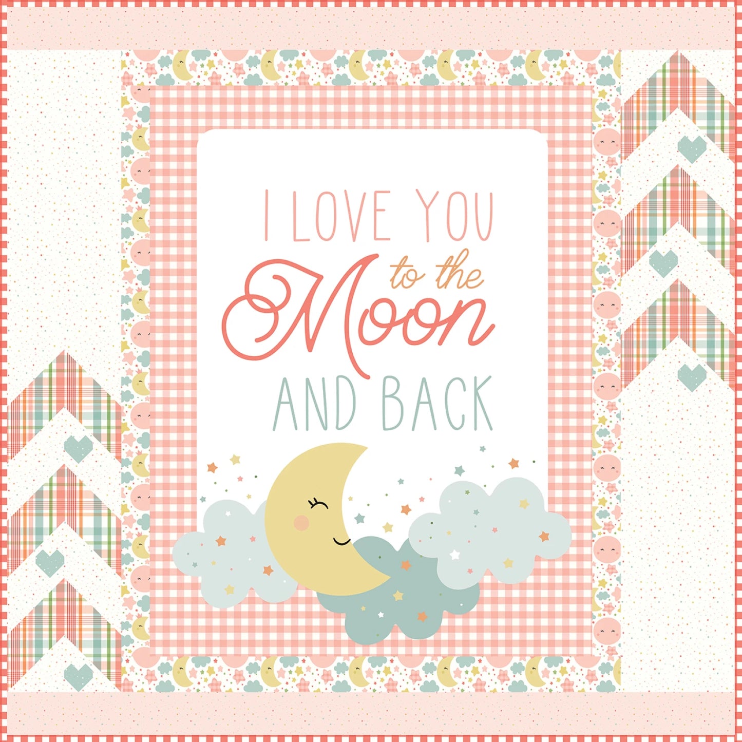 Love You To The Moon by Echo Park : Love You To The Moon Coral Quilt Top