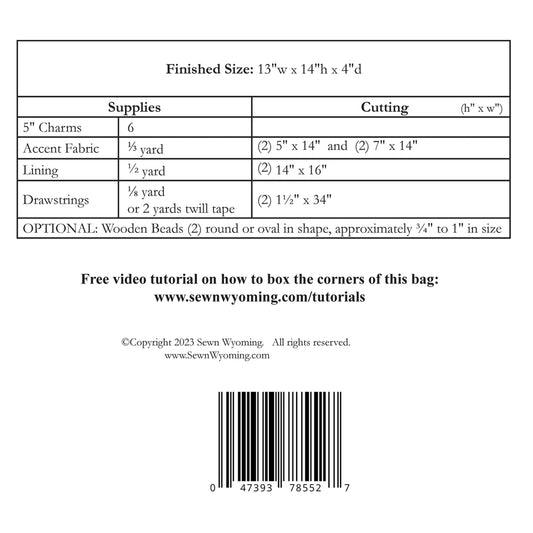 Drawstring Bag: 5" Charms Pattern by Sewn Wyoming