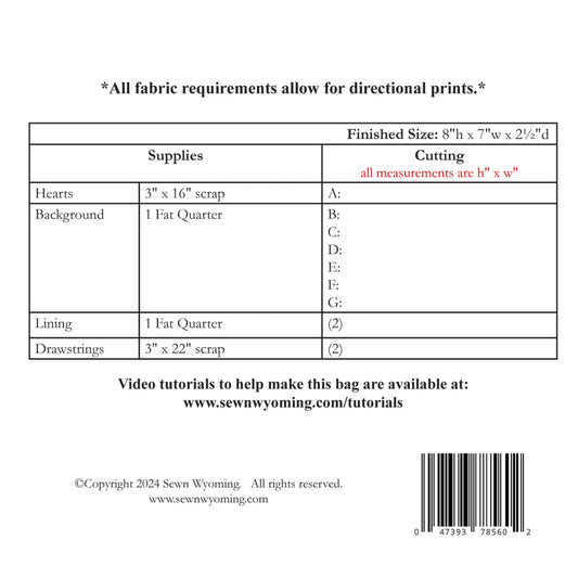 Two of Hearts Drawstring Bag Pattern by Sewn Wyoming